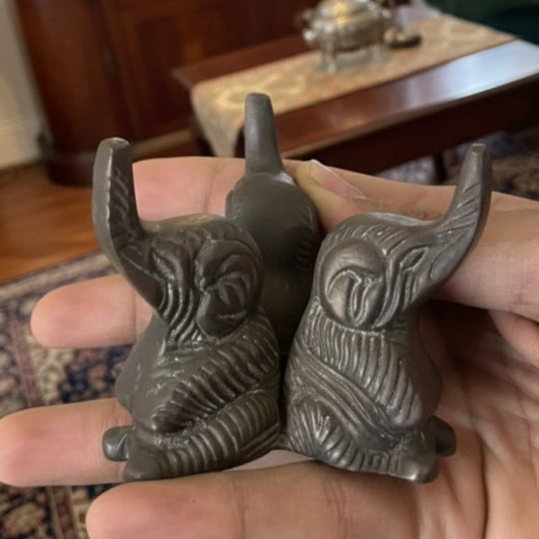 1990 Antique Brass Dolphin and Elephant Stand Pair | Traditional Indian Animal Figurine Set