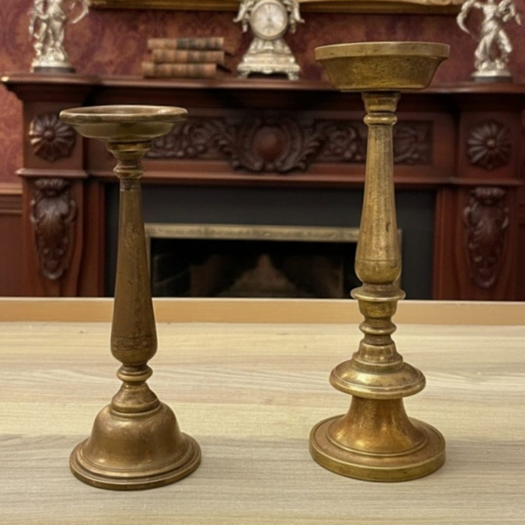 1960 Antique Brass Niranjan Pair | Traditional Oil Lamp Set