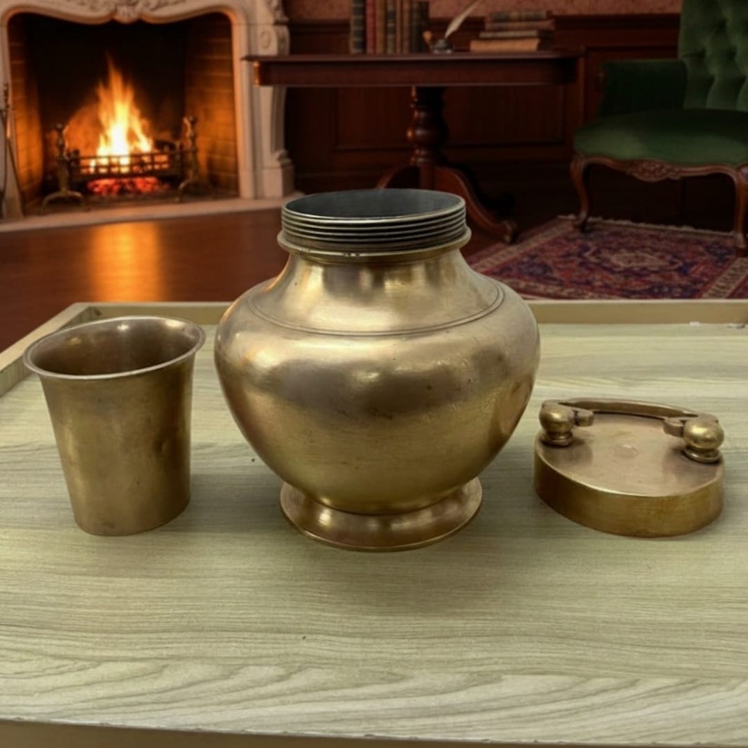 1975 Antique Brass Gangajal Kalash | Classic Spouted Water Vessel