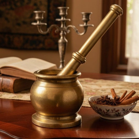 1988 Antique Brass Khalbatta | Traditional Indian Spice Grinding Mortar