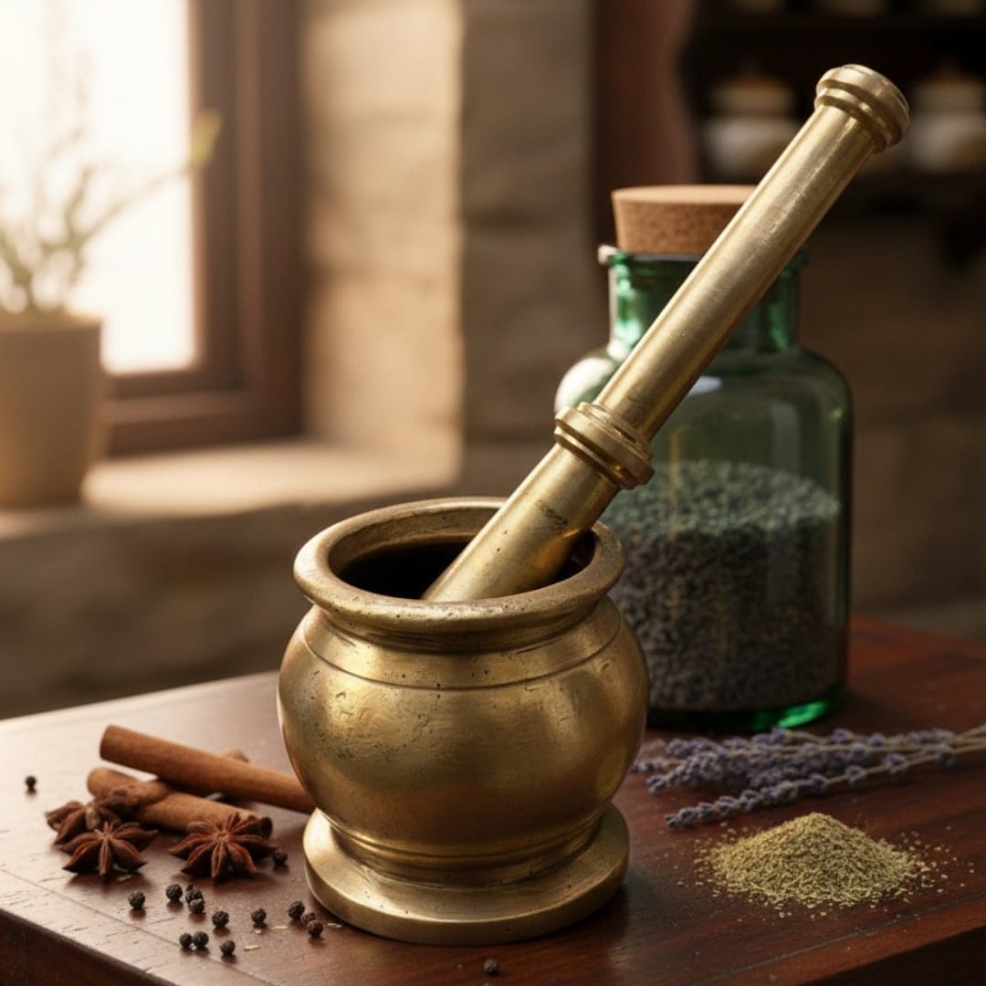 1988 Antique Brass Khalbatta | Traditional Indian Spice Grinding Mortar