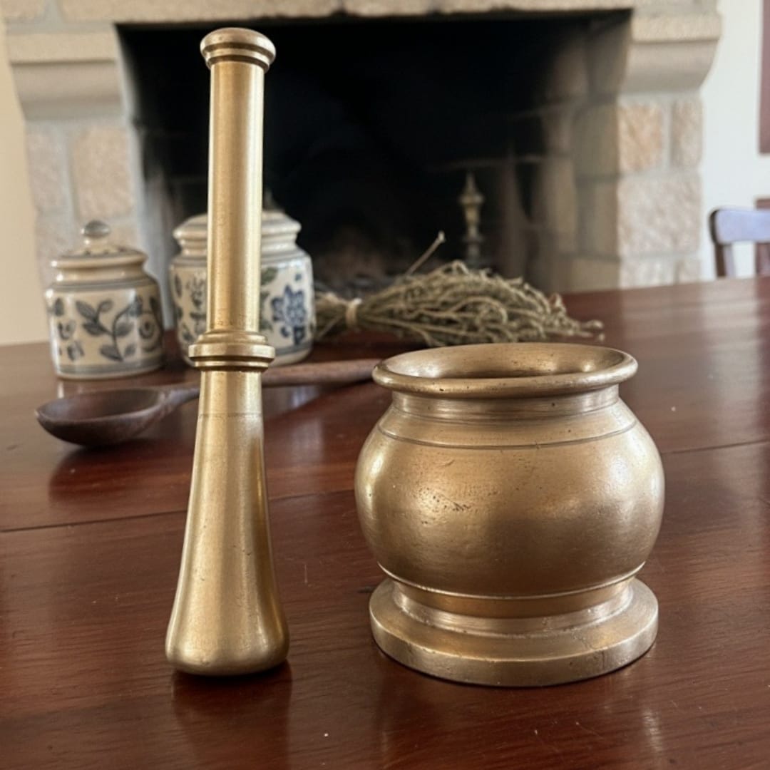 1988 Antique Brass Khalbatta | Traditional Indian Spice Grinding Mortar