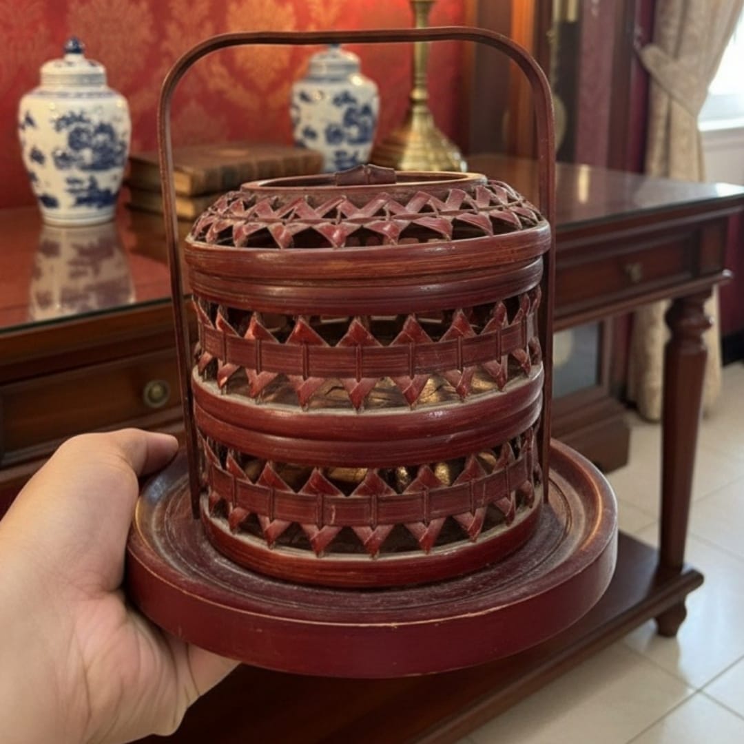 1978 Antique Chinese Fiber Crockery & Box Set | Decorative Oriental Storage Ensemble