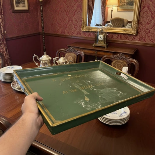 1985 English Wooden & Fibre Tray | Large Rectangular Decorative Server