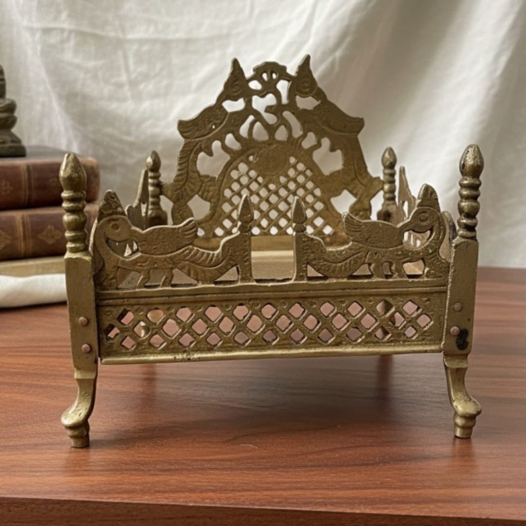 1985 Antique Brass Singhasan | Ornate Decorative Stand