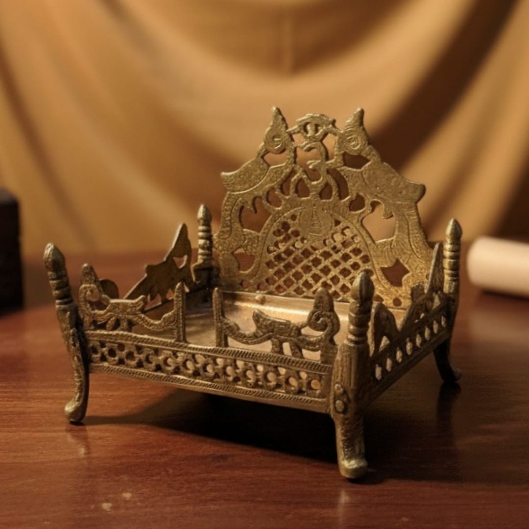1985 Antique Brass Singhasan | Ornate Decorative Stand