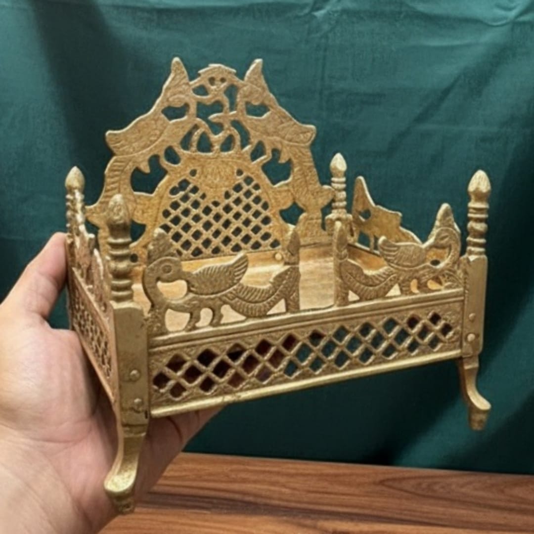 1985 Antique Brass Singhasan | Ornate Decorative Stand