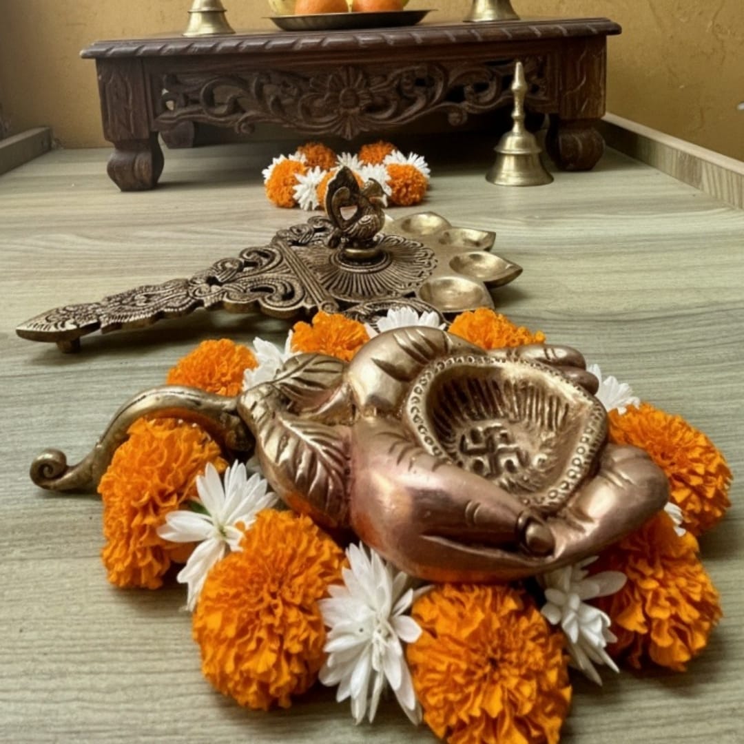 1977 Antique Brass Diya Pair | Elegant Decorative Lamps