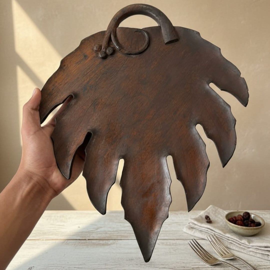 1978 Antique Brass Teakwood Tray | Elegant Mixed-Material Serving Essential