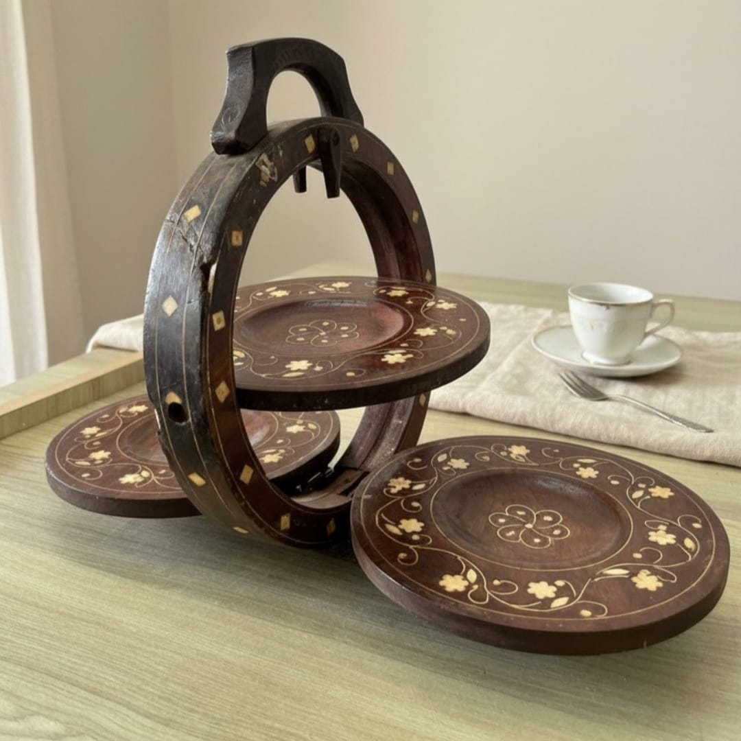 1974 Antique Wooden Folding Cake Stand | Versatile Tiered Server