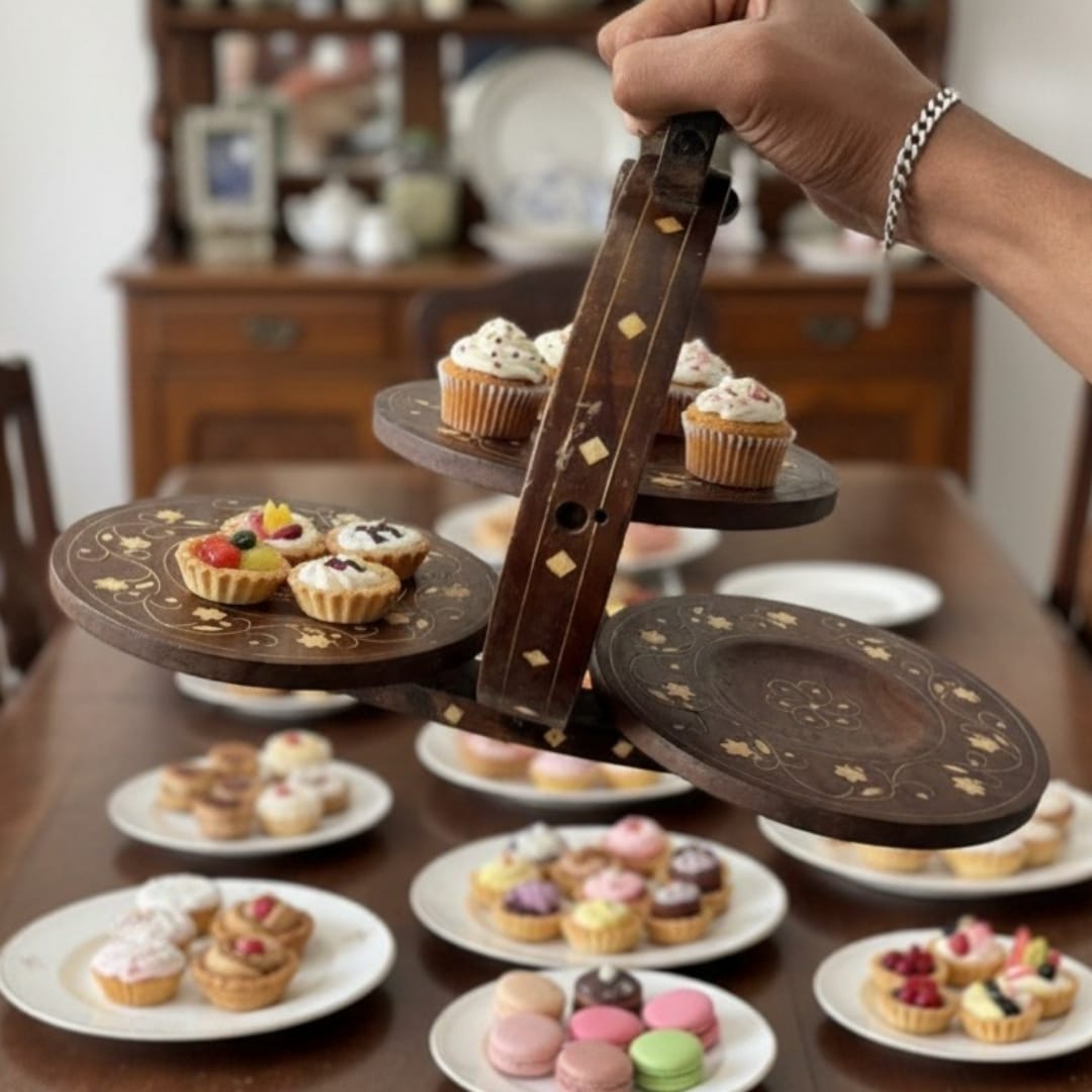 1974 Antique Wooden Folding Cake Stand | Versatile Tiered Server