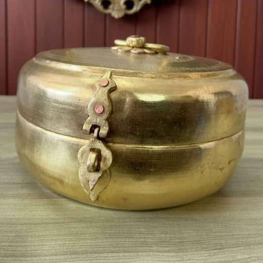 1987 Antique Brass Engraved Storage Box | Ornate Container