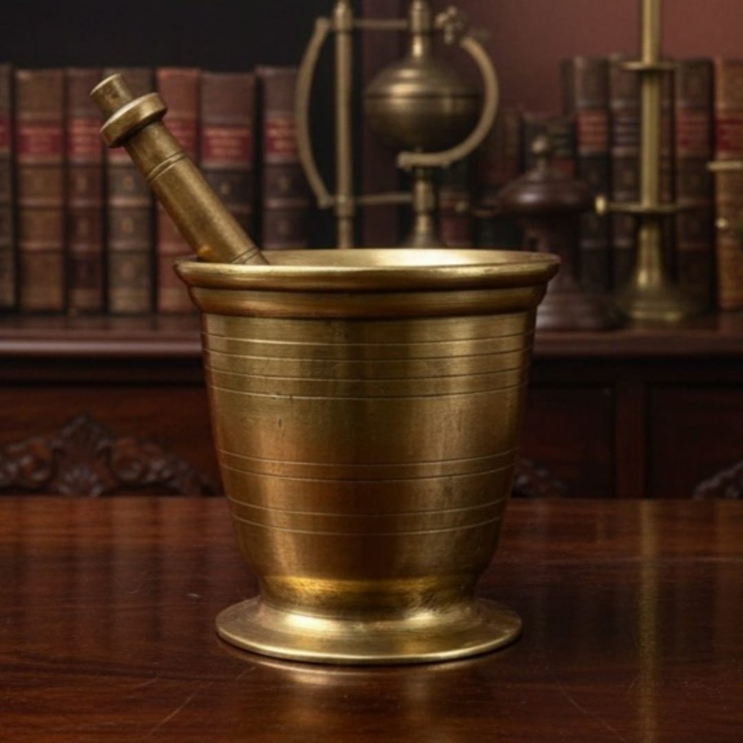 1985 Antique Brass Khalbatta | Traditional Mortar & Pestle Set