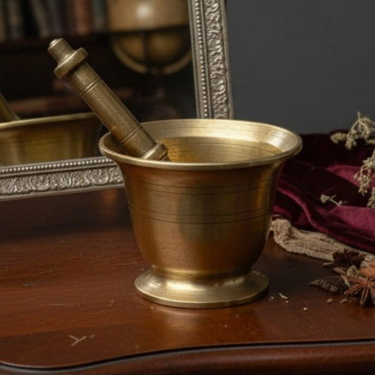 1985 Antique Brass Khalbatta | Traditional Mortar & Pestle Set