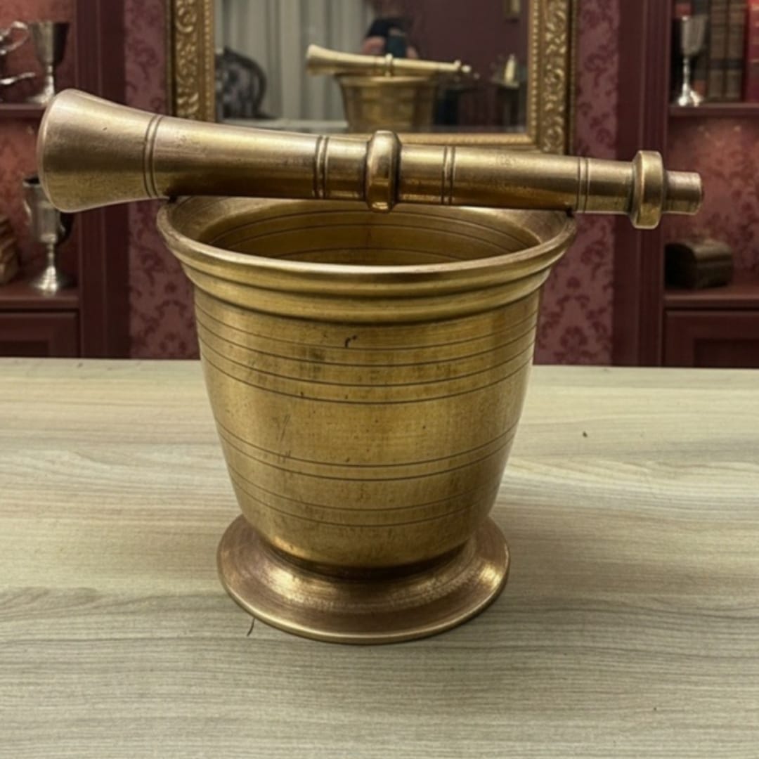 1985 Antique Brass Khalbatta | Traditional Mortar & Pestle Set