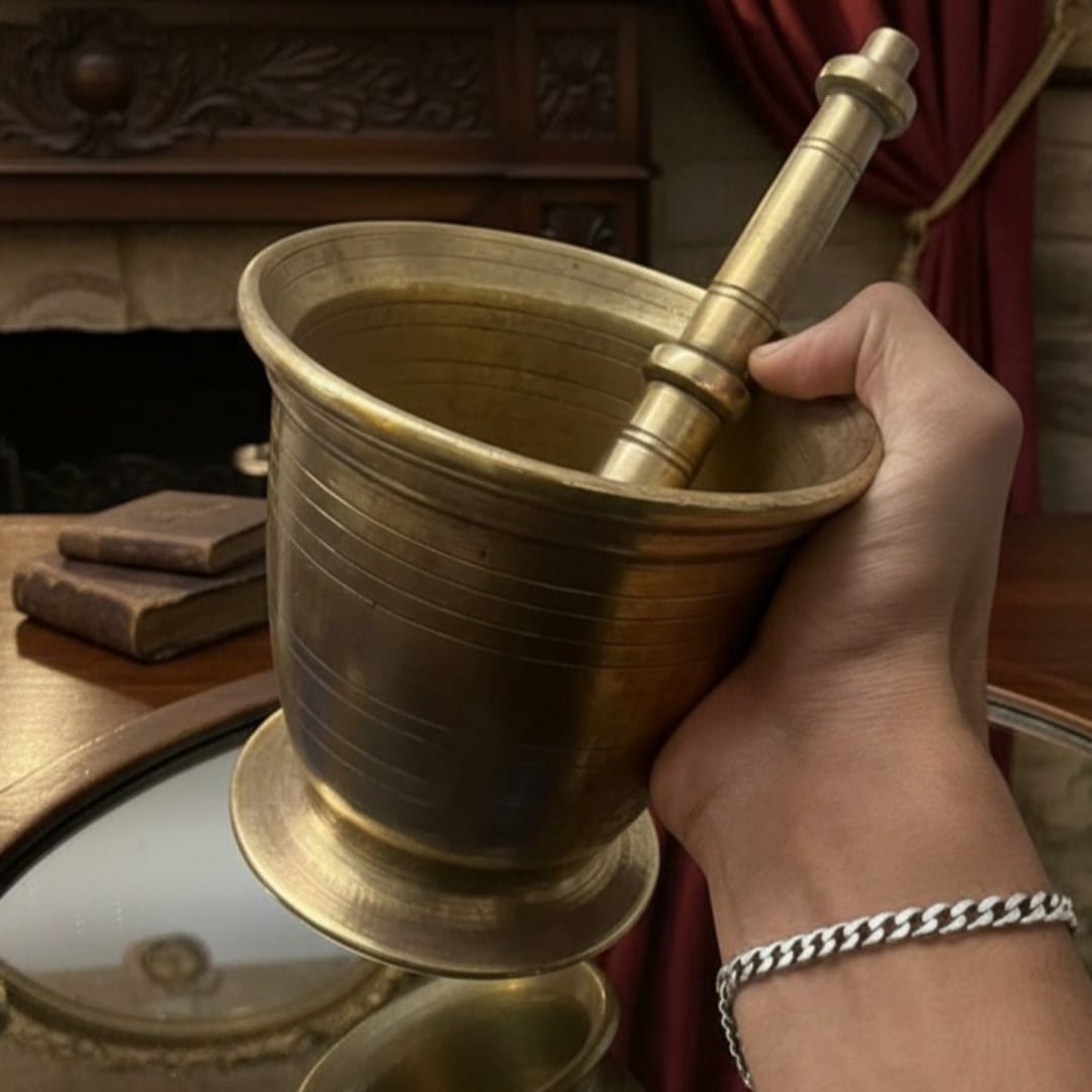 1985 Antique Brass Khalbatta | Traditional Mortar & Pestle Set