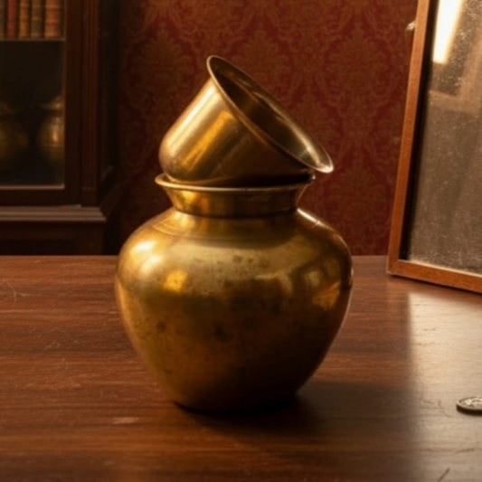 1986 Antique Brass Kalash with Pyala | Traditional Vessel Set