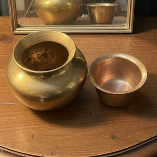 1986 Antique Brass Kalash with Pyala | Traditional Vessel Set