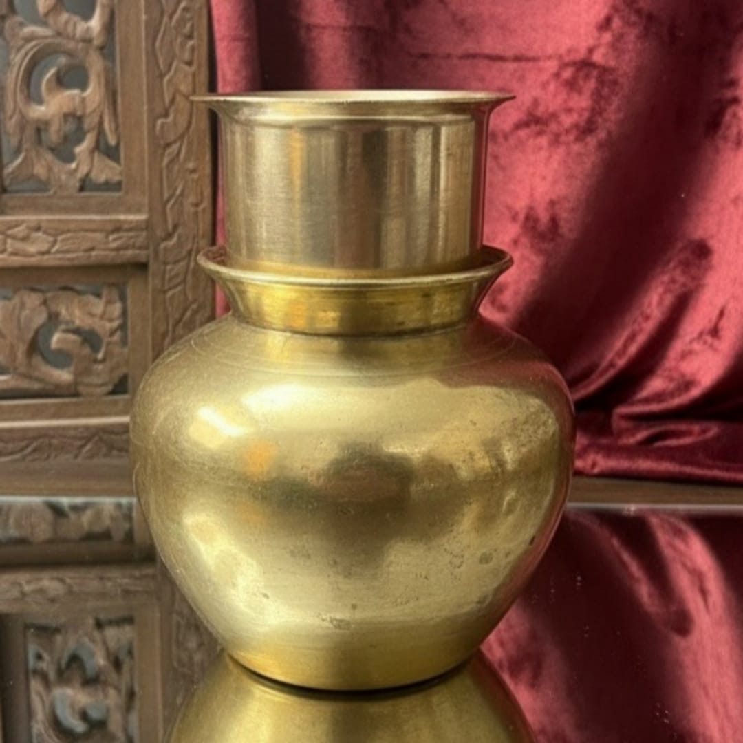 1986 Antique Brass Kalash with Pyala | Traditional Vessel Set