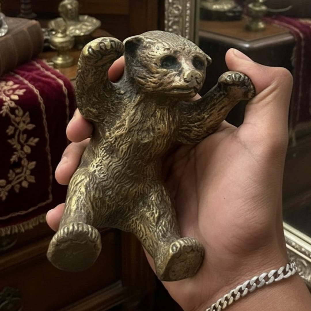 1983 Antique Brass Heavy Panda | Detailed Animal Figurine