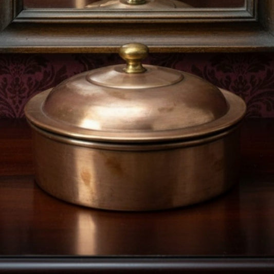 1987 Antique Brass Small Chapati Box | Compact Brass Roti Storage Container