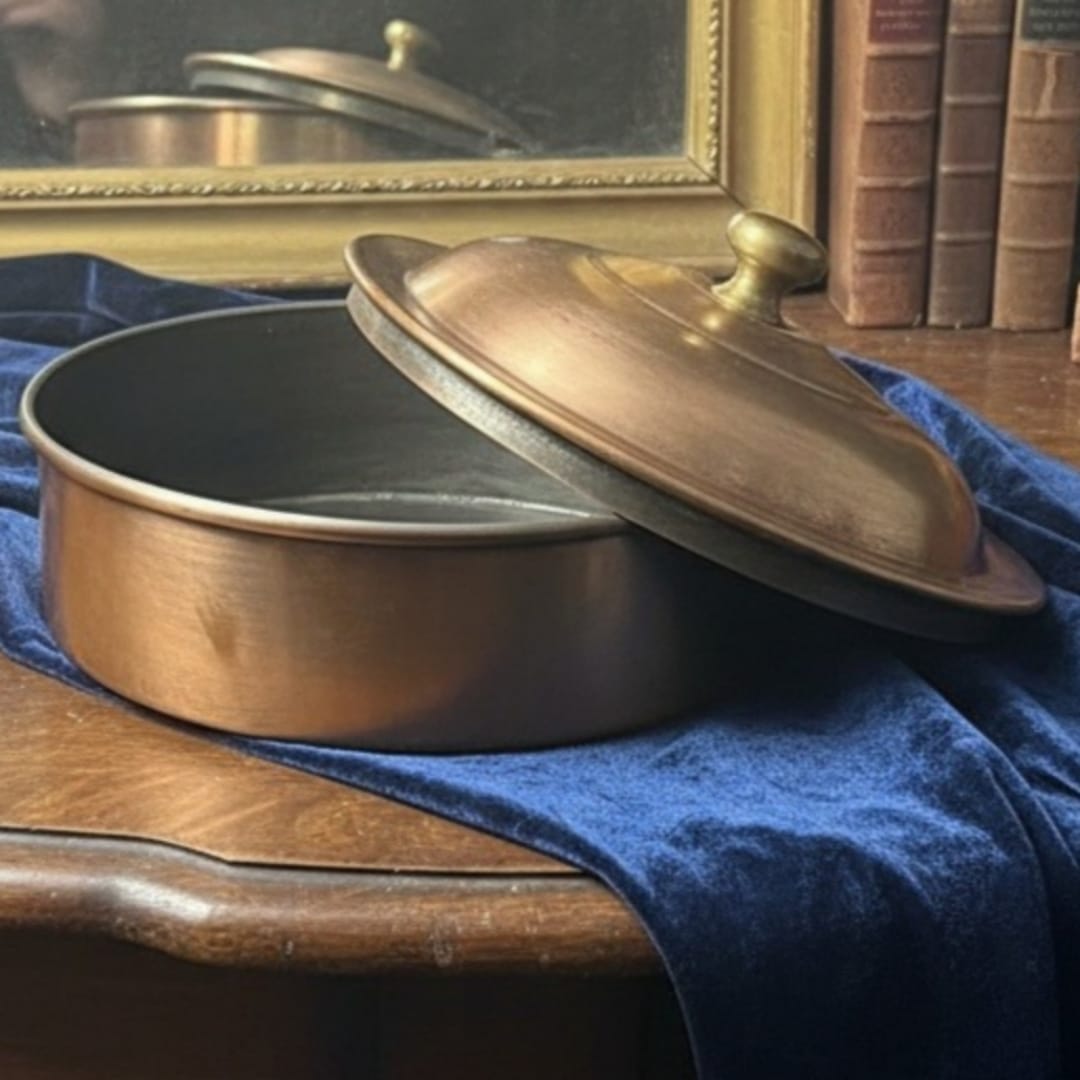 1987 Antique Brass Small Chapati Box | Compact Brass Roti Storage Container