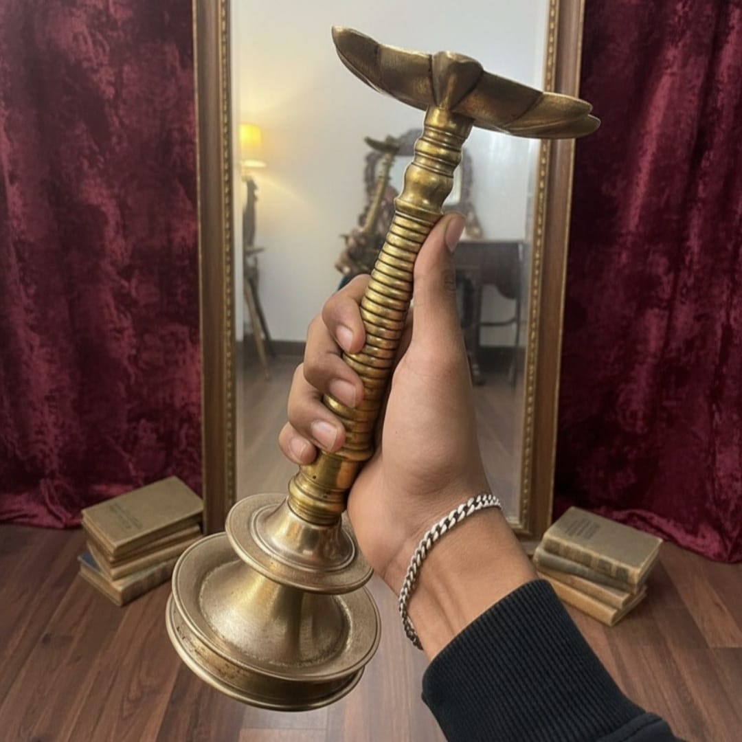 1984 Antique Brass Samay Diya | Traditional South Indian Oil Lamp
