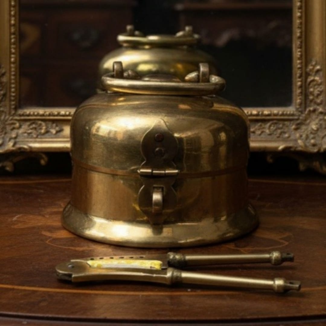 1978 Antique Brass Paan Dabba | Round Betel Storage Box