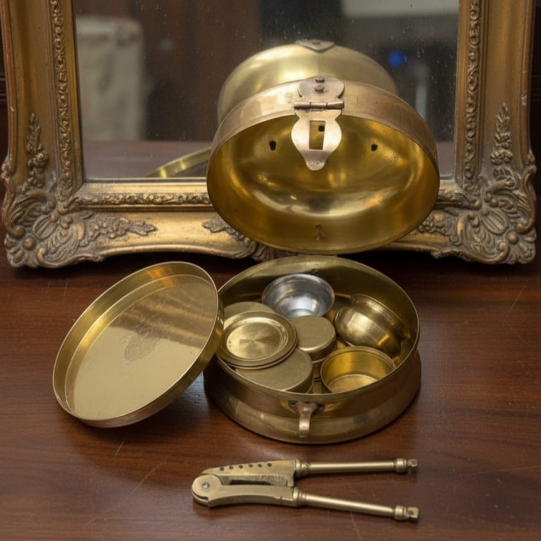 1978 Antique Brass Paan Dabba | Round Betel Storage Box