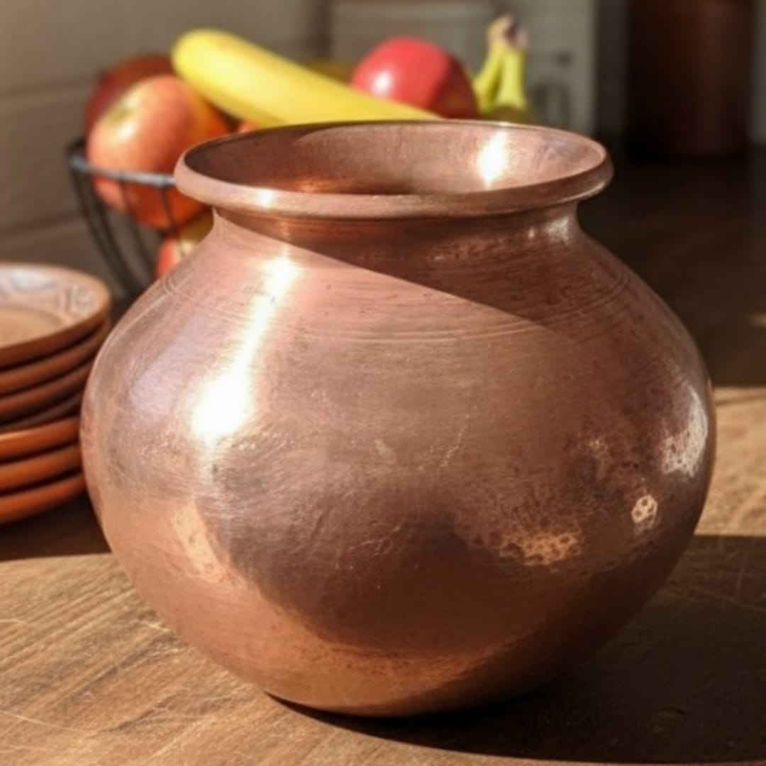 1982 Antique Copper Kalash | Classic Rounded Copper Water Vessel