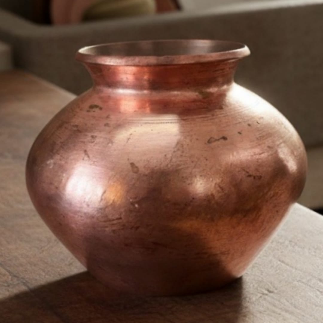 1982 Antique Copper Kalash | Classic Rounded Copper Water Vessel