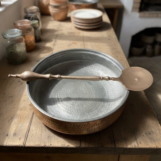 1993 Antique Brass Biryani Deg with Ladle | Elegant Brass Serving & Display Piece