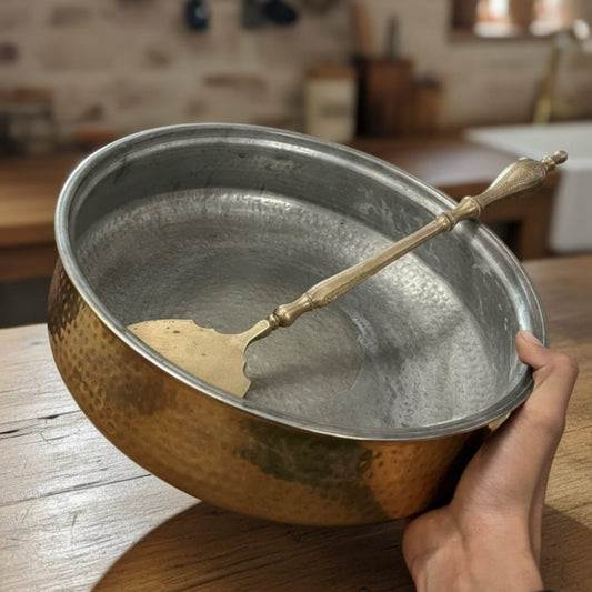 1993 Antique Brass Biryani Deg with Ladle | Elegant Brass Serving & Display Piece