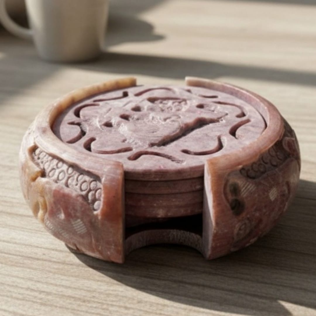 1991 Antique Stone Coasters | Elegant Natural Stone Table Accents