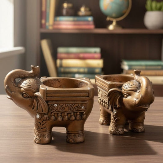 1996 Antique Terracotta Elephant Decor (Pair) | Charming Decorative Accents