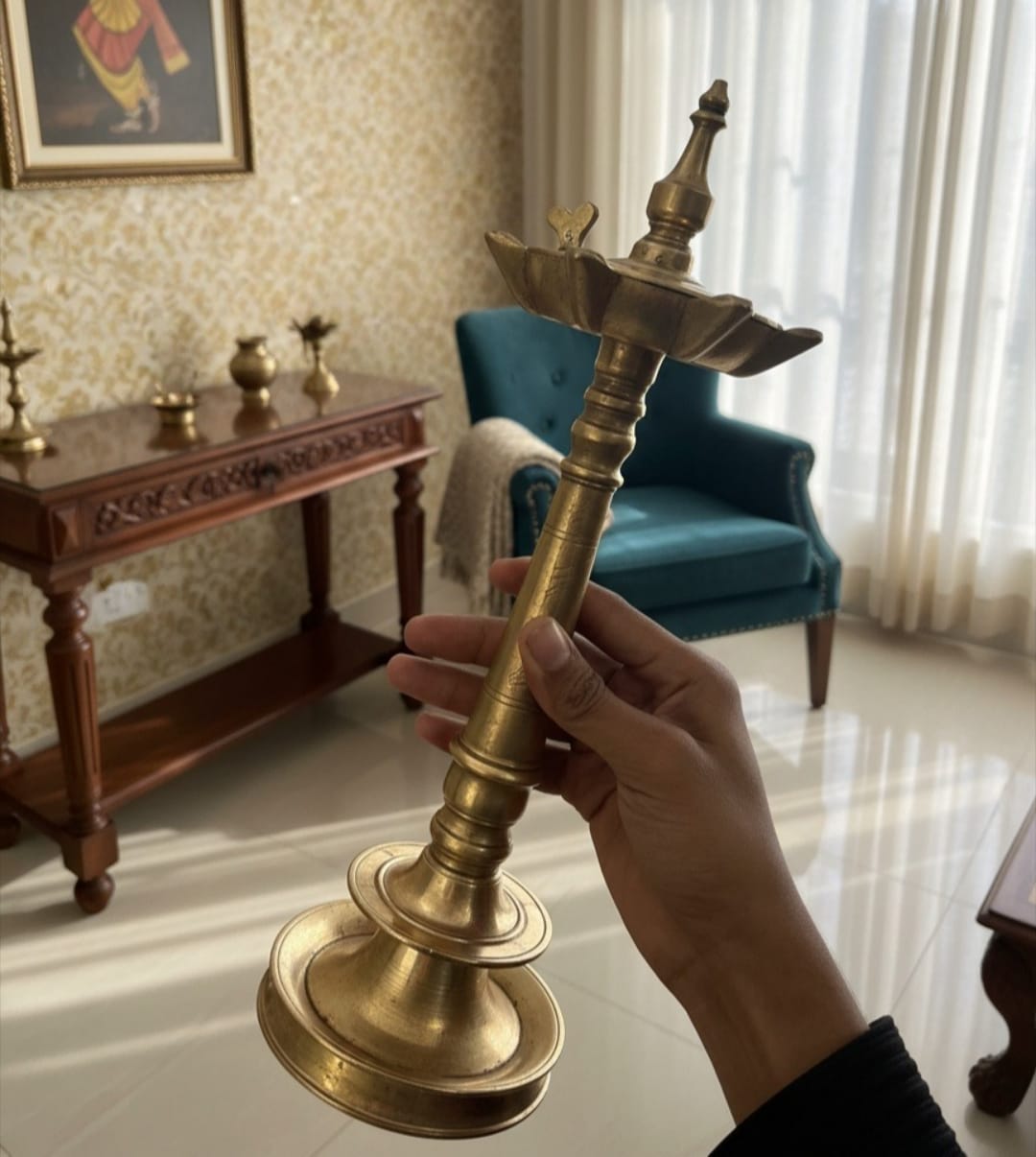 1975 Antique Brass Samay Diyas with lid in Pair | Traditional South Indian Oil Lamps