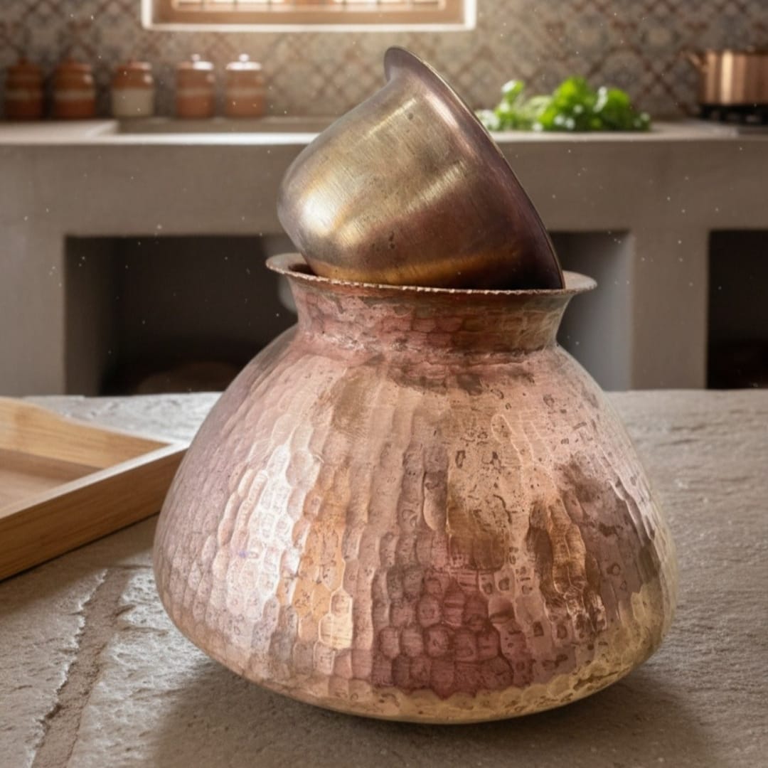 1978 Antique Copper Kalash with Brass Pyala | Classic Copper & Brass Table Accent