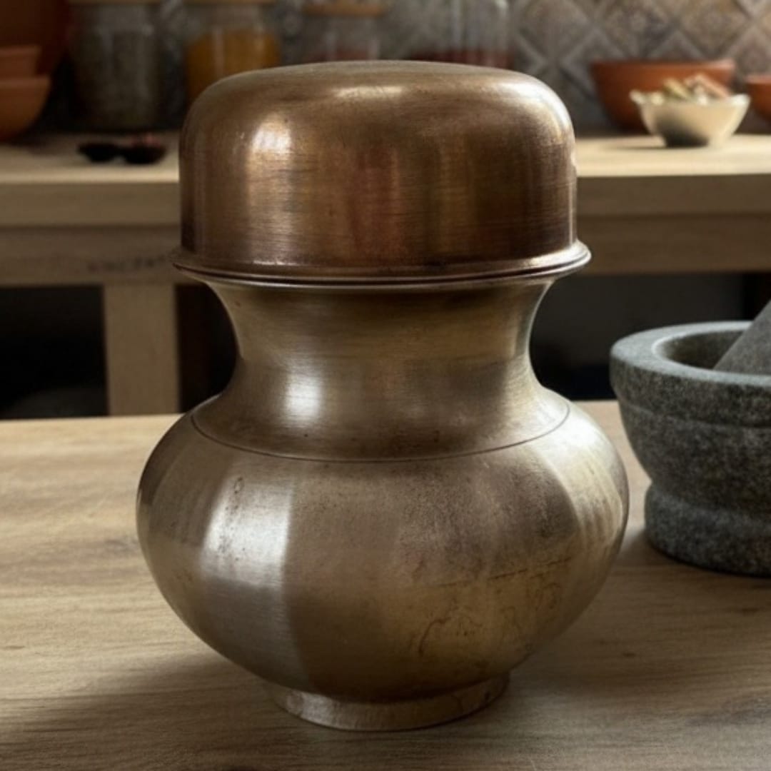 1977 Antique Bronze Kalash with Brass Pyala | Bronze & Brass Kalash Set