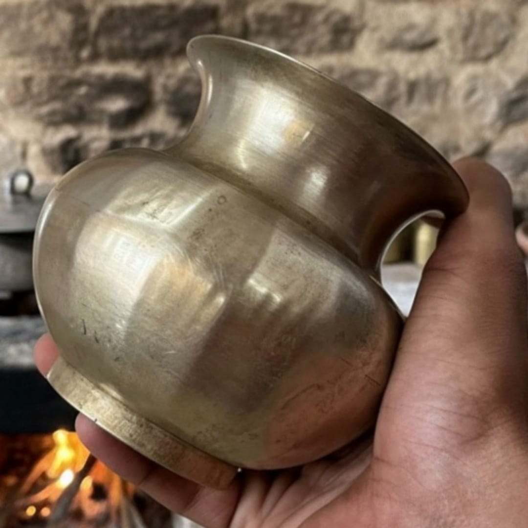 1977 Antique Bronze Kalash with Brass Pyala | Bronze & Brass Kalash Set