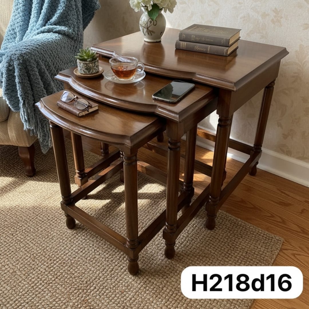 1995 Antique Teakwood Nesting Side Tables set of 3| Wooden Accent Tables