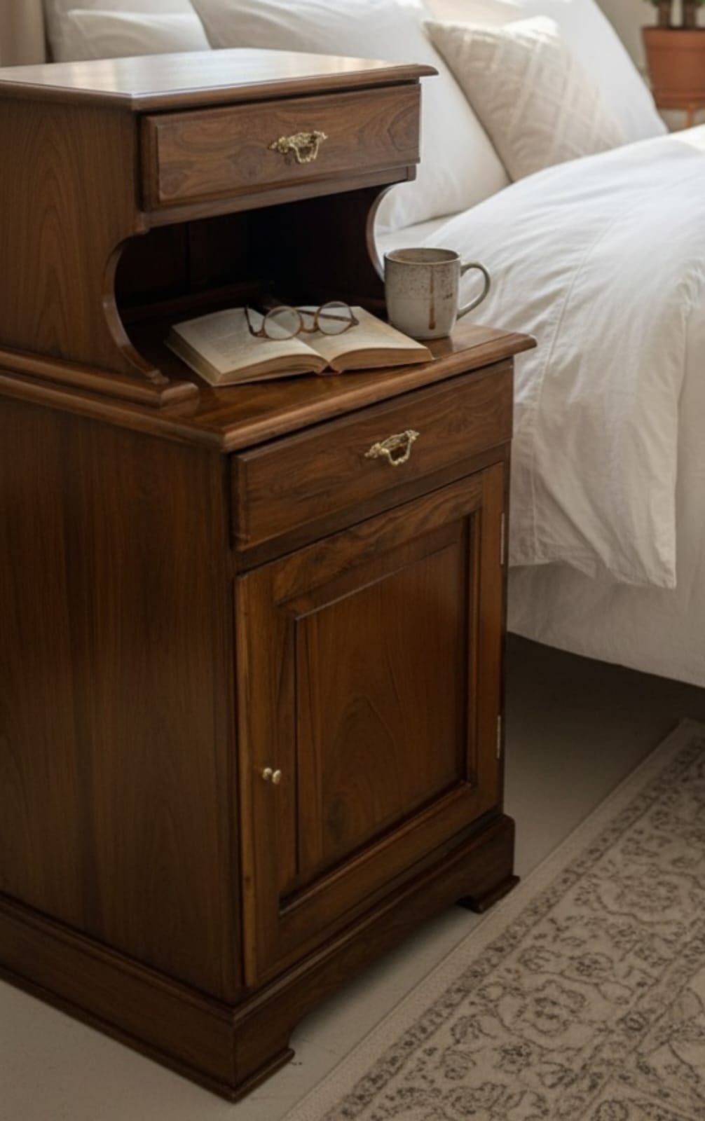 1993 Antique Teak Wood Bedside Cabinet | Wooden Storage Side Unit