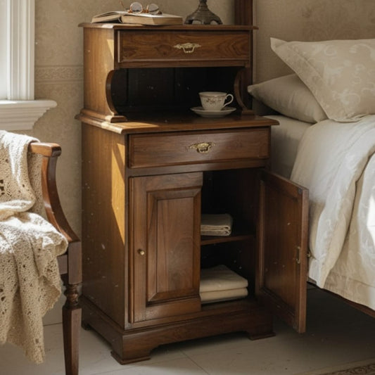 1993 Antique Teak Wood Bedside Cabinet | Wooden Storage Side Unit