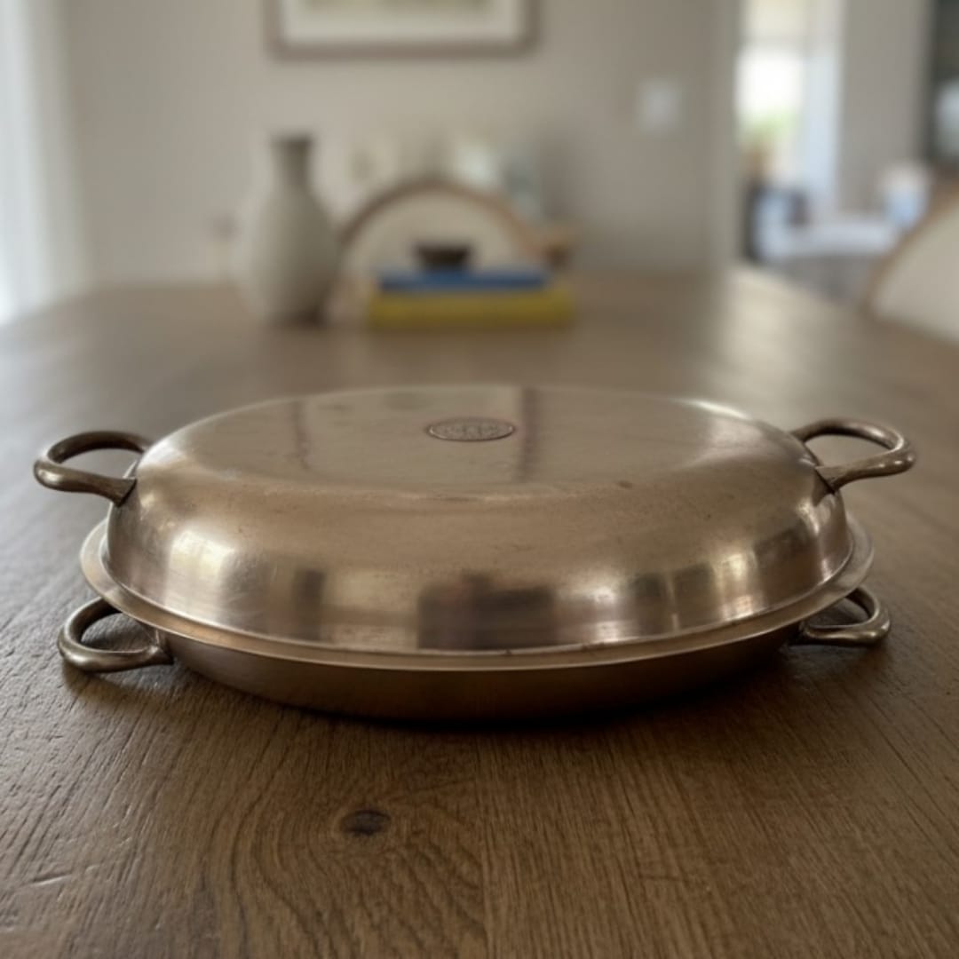 1984 Antique Brass Serving Tray with Tong | Traditional Brass Tableware