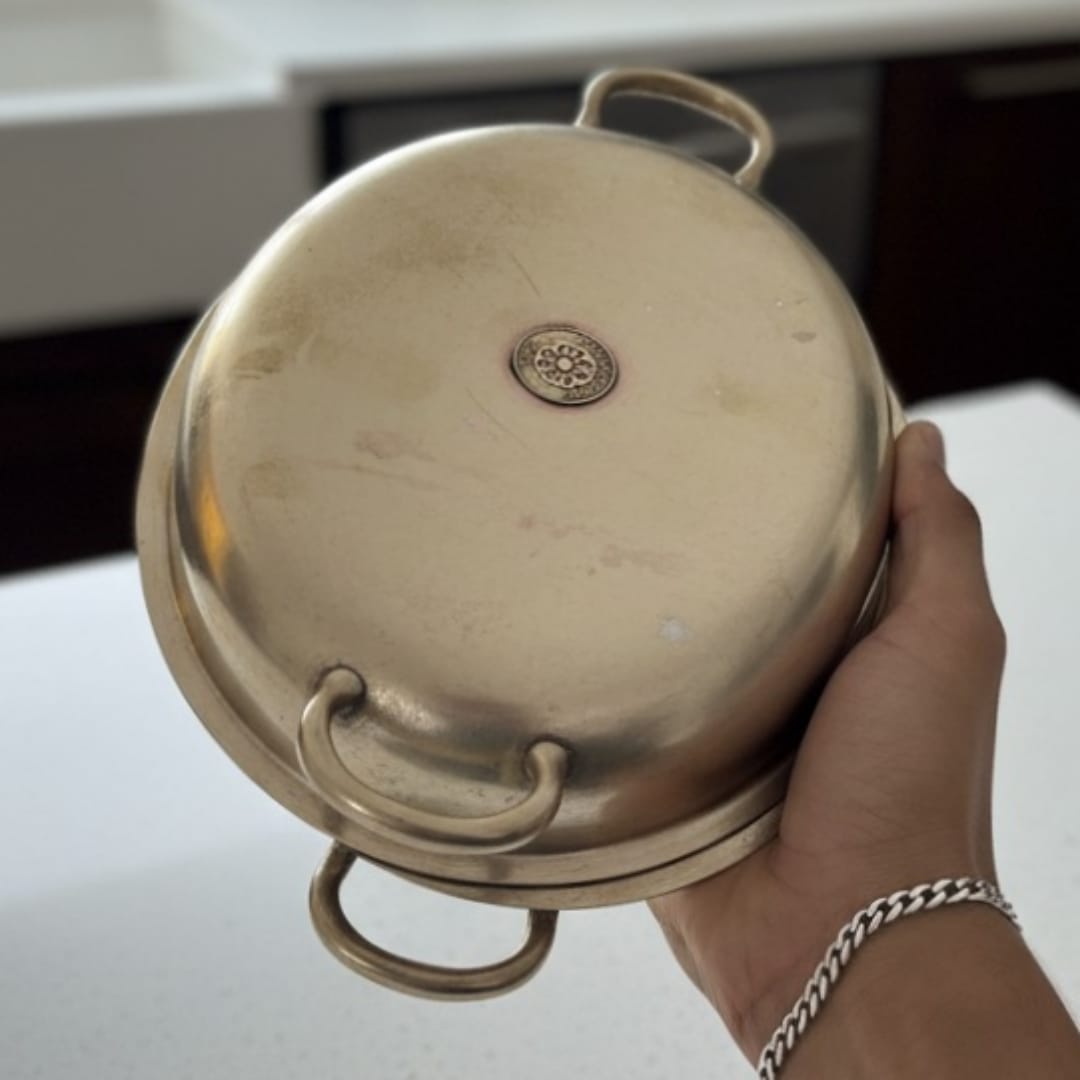 1984 Antique Brass Serving Tray with Tong | Traditional Brass Tableware