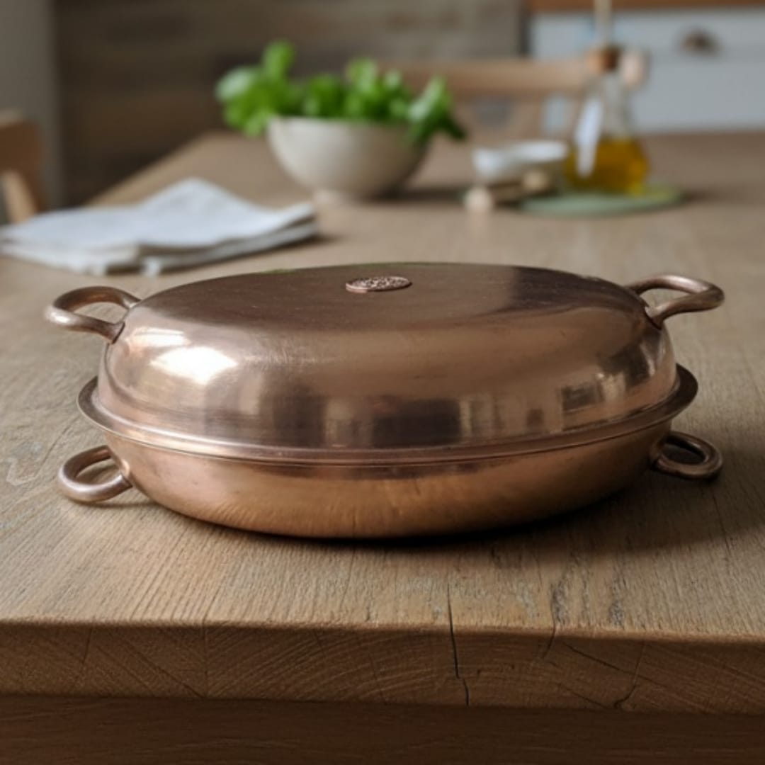 1984 Antique Brass Serving Tray with Tong | Traditional Brass Tableware