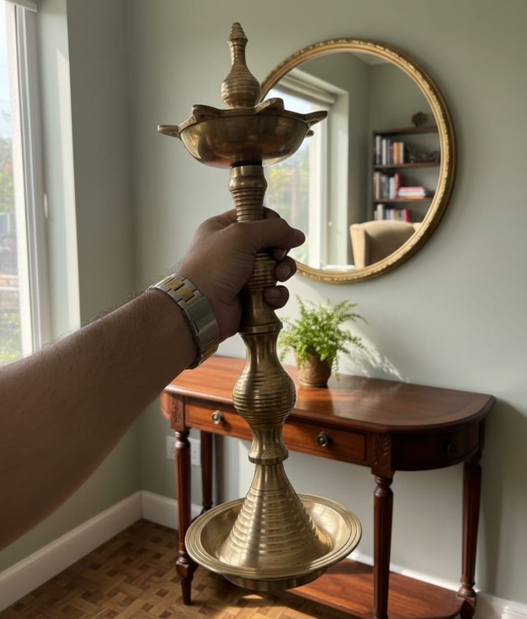 1988 Antique Brass Samay in Pair | Tall Brass Decorative Lamp Stand