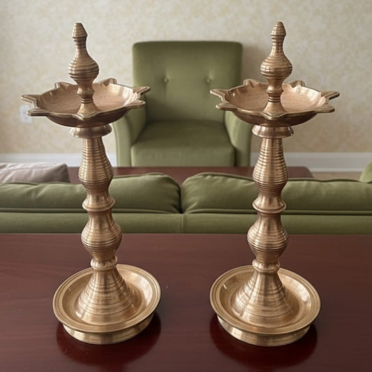 1988 Antique Brass Samay in Pair | Tall Brass Decorative Lamp Stand