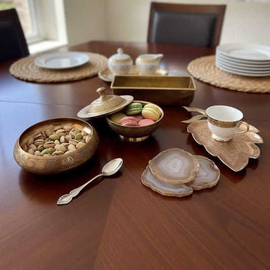 1986 Antique Brass Serving Tray & Bowl Set of 4 | Coordinated Brass Servingware