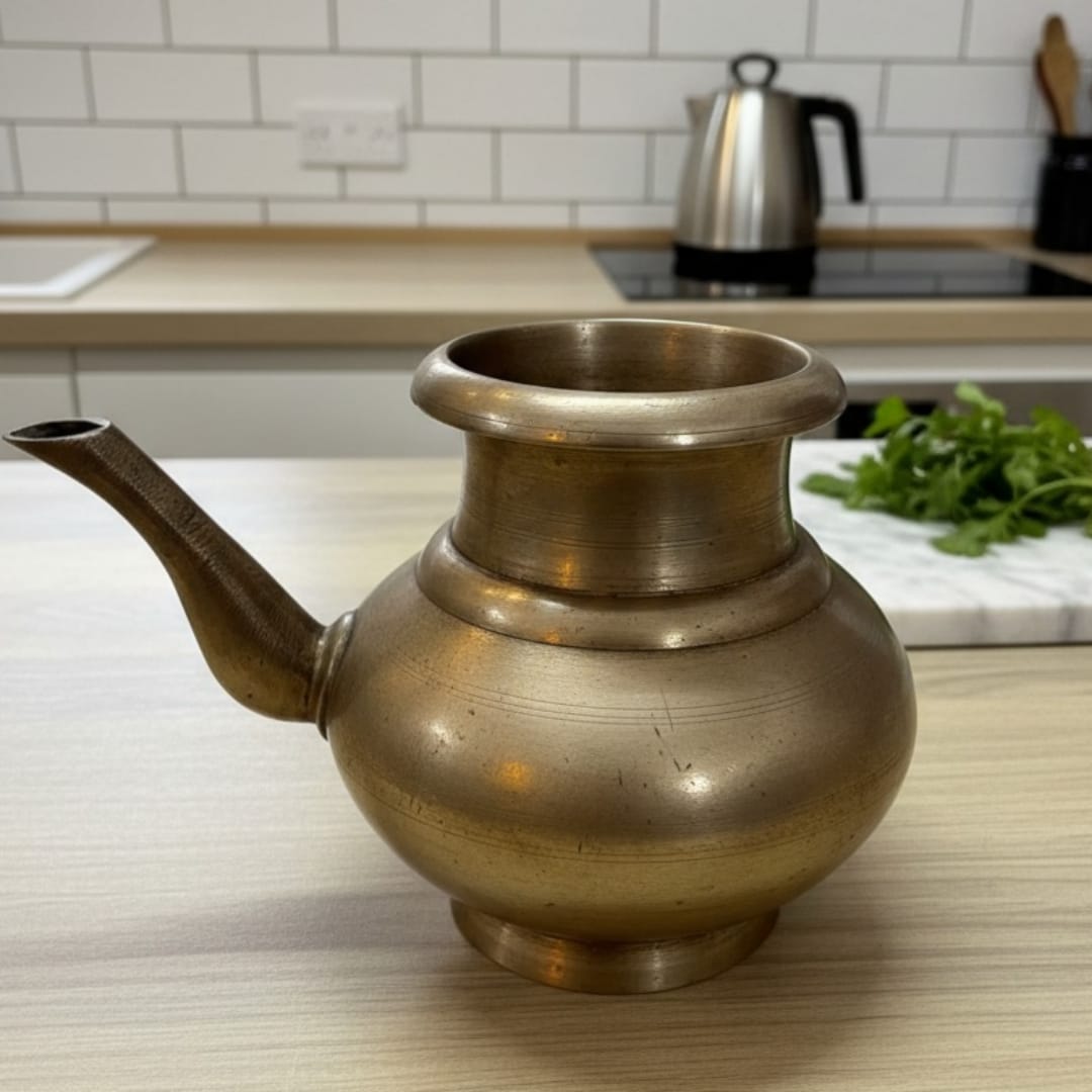 1977 Antique Bronze Kamandal | Rounded Metal Storage & Display Vessel