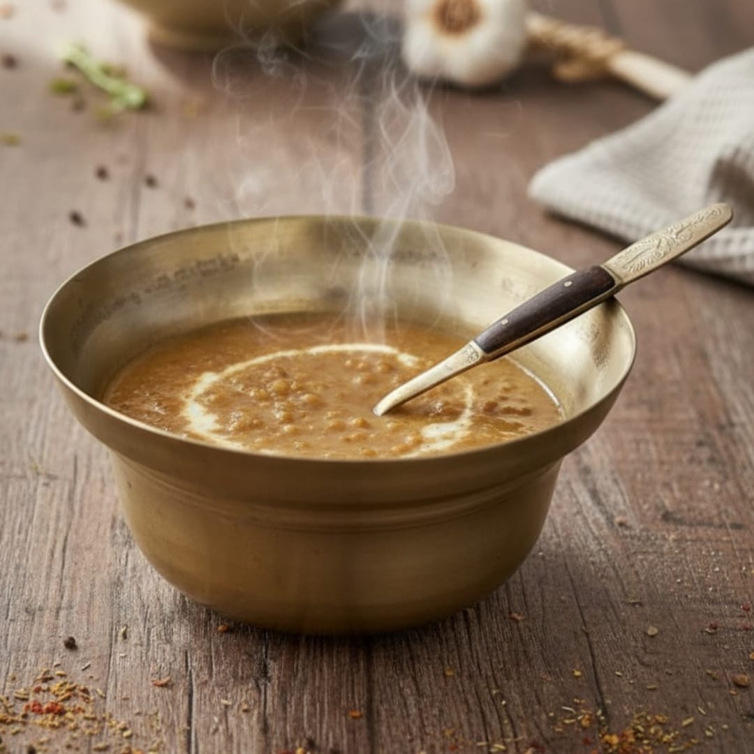 1975 Antique Bronze Bowl with Matching Spoon | Classic Serving & Tabletop Accent
